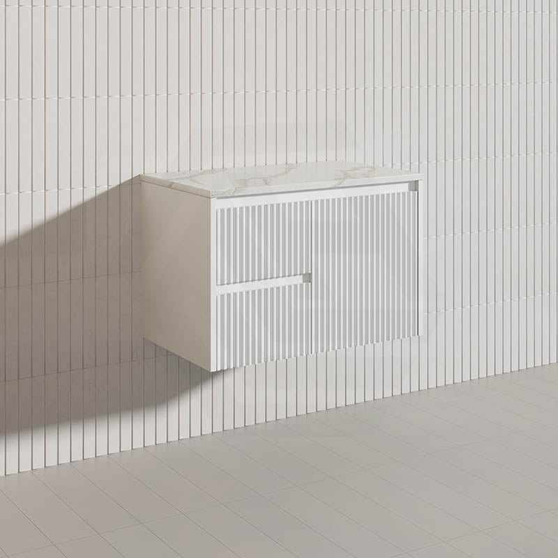 750mm Ceto Brindabella Wall Hung Vanity Matt White/Black PVC Board Linear Surface