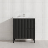 600/750/900/1200/1500mm Ceto Brighton Freestanding Vanity with Legs PVC Board Matt Black Linear Surface