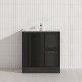600/750/900/1200/1500mm Ceto Brighton Freestanding Vanity with Kickboard PVC Board Matt Black Linear Surface