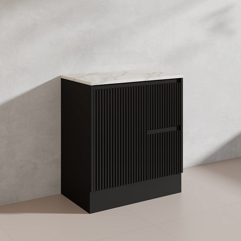 600/750/900/1200/1500mm Ceto Brighton Freestanding Vanity with Kickboard PVC Board Matt Black Linear Surface
