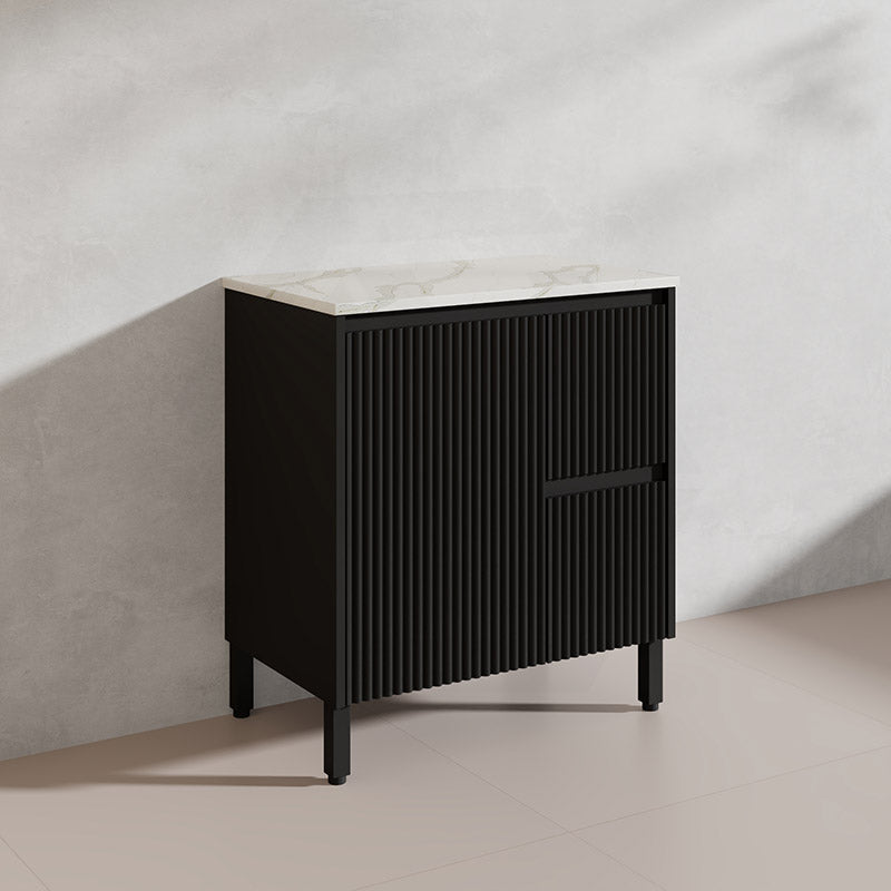 600/750/900/1200/1500mm Ceto Brighton Freestanding Vanity with Legs PVC Board Matt Black Linear Surface