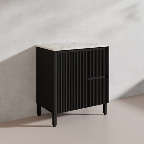 600/750/900/1200/1500mm Ceto Brighton Freestanding Vanity with Legs PVC Board Matt Black Linear Surface