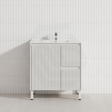 600-1500mm Ceto Brighton Freestanding Vanity with Legs Matt White PVC Board Cabinet ONLY Linear Surface