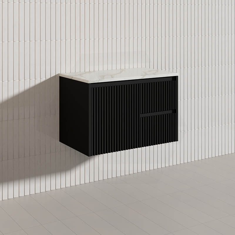 750mm Ceto Brindabella Wall Hung Vanity Matt White/Black PVC Board Linear Surface