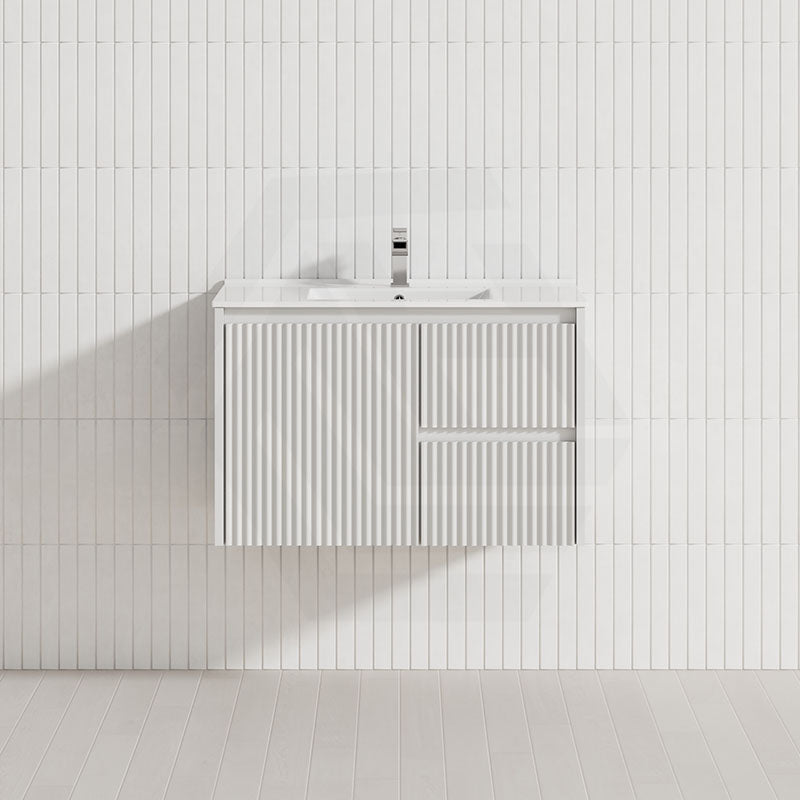 750mm Ceto Brindabella Wall Hung Vanity Matt White/Black PVC Board Linear Surface