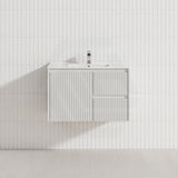 750mm Ceto Brindabella Wall Hung Vanity Matt White/Black PVC Board Linear Surface