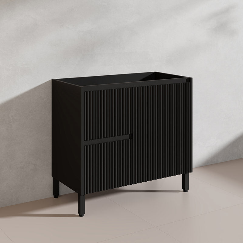 600/750/900/1200/1500mm Ceto Brighton Freestanding Vanity with Legs PVC Board Matt Black Linear Surface