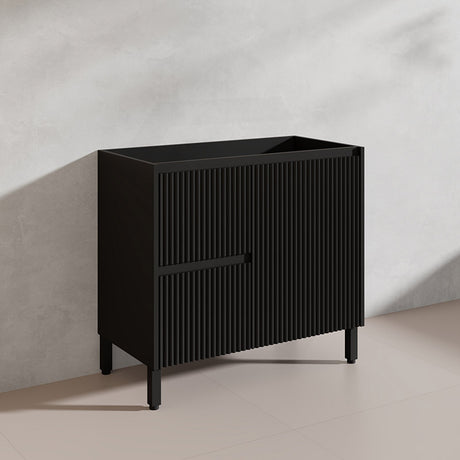600/750/900/1200/1500mm Ceto Brighton Freestanding Vanity with Legs PVC Board Matt Black Linear Surface