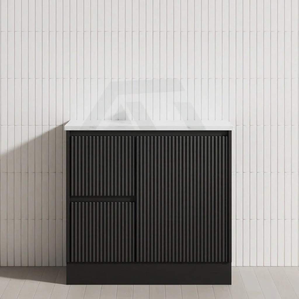 600/750/900/1200/1500mm Ceto Brighton Freestanding Vanity with Kickboard PVC Board Matt Black Linear Surface