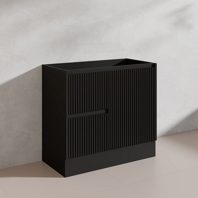 600/750/900/1200/1500mm Ceto Brighton Freestanding Vanity with Kickboard PVC Board Matt Black Linear Surface