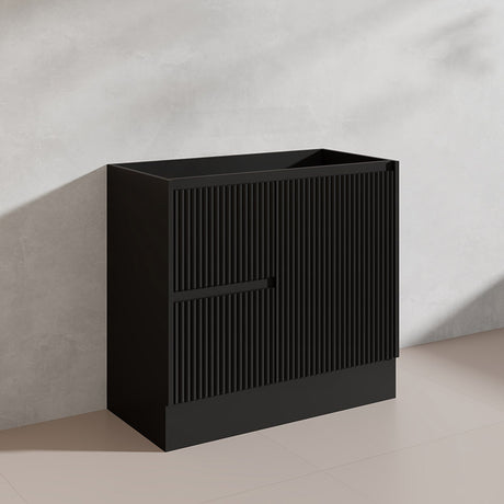 600/750/900/1200/1500mm Ceto Brighton Freestanding Vanity with Kickboard PVC Board Matt Black Linear Surface