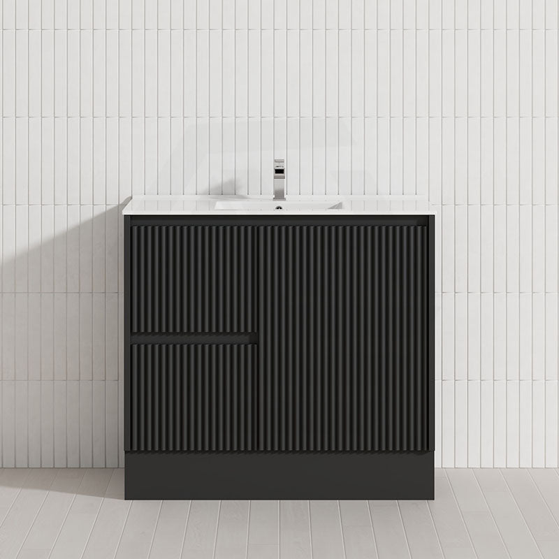 900mm Ceto Brighton Freestanding Vanity PVC Board Matt Black/White Linear Surface