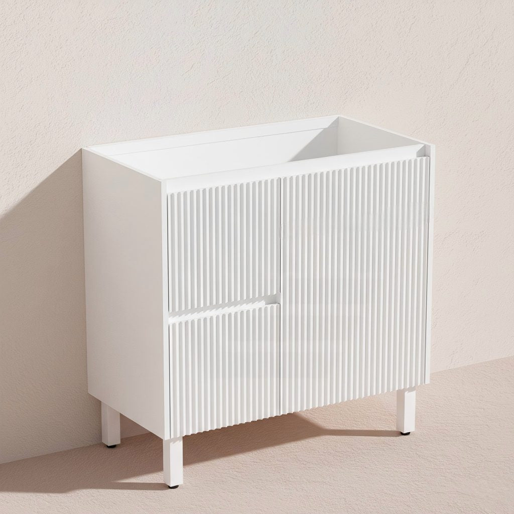 900mm Ceto Brighton Freestanding Vanity PVC Board Matt Black/White Linear Surface