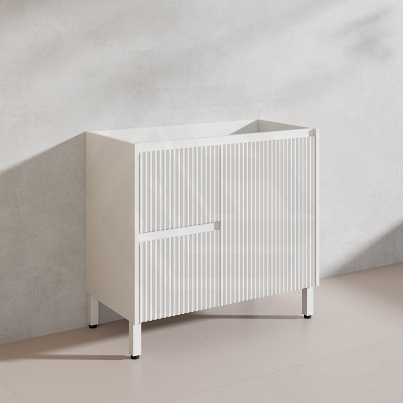 600-1500mm Ceto Brighton Freestanding Vanity with Legs Matt White PVC Board Cabinet ONLY Linear Surface