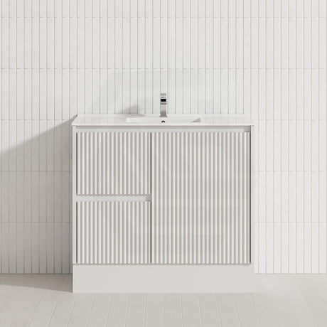 600-1500mm Ceto Brighton Freestanding Vanity with Kickboard Matt White PVC Board Linear Surface