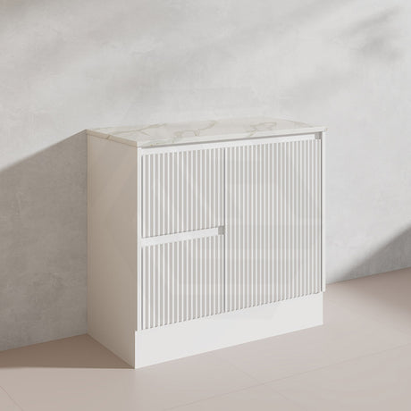 600-1500mm Ceto Brighton Freestanding Vanity with Kickboard Matt White PVC Board Linear Surface