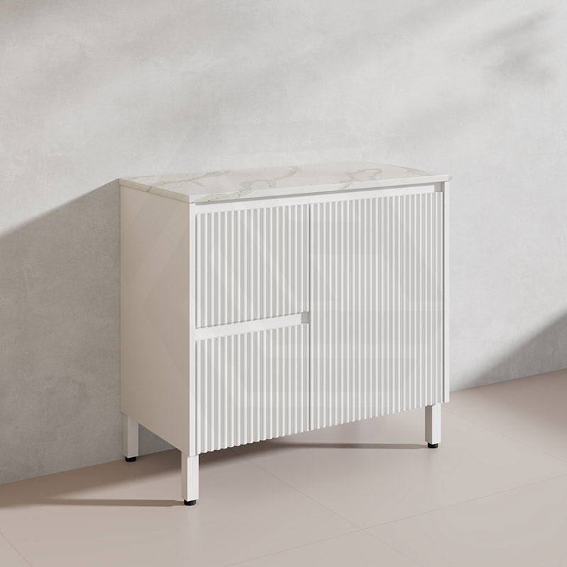 600-1500mm Ceto Brighton Freestanding Vanity with Legs Matt White PVC Board Cabinet ONLY Linear Surface
