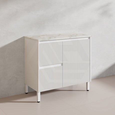 600-1500mm Ceto Brighton Freestanding Vanity with Legs Matt White PVC Board Cabinet ONLY Linear Surface