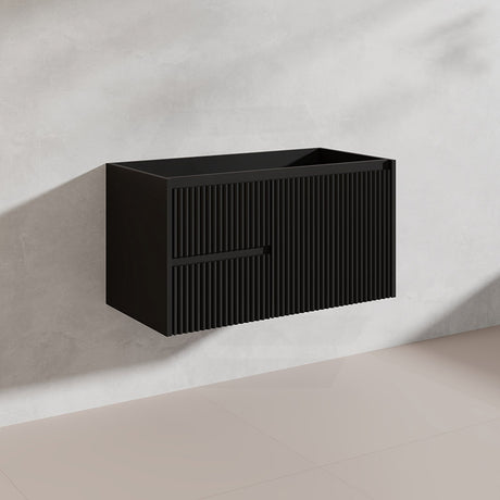 900mm Ceto Brindabella Wall Hung Vanity Matt White/Black PVC Board Linear Surface