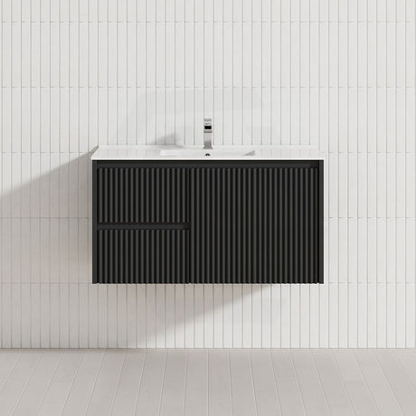600-1500mm Ceto Brindabella Wall Hung Bathroom Vanity Matt Black PVC Board Ceramic Top Available