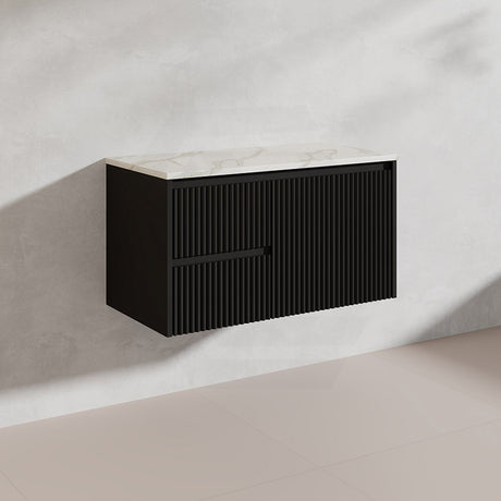 900mm Ceto Brindabella Wall Hung Vanity Matt White/Black PVC Board Linear Surface