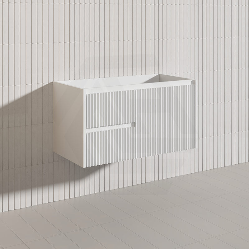 900mm Ceto Brindabella Wall Hung Vanity Matt White/Black PVC Board Linear Surface