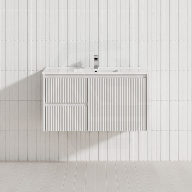 900mm Ceto Brindabella Wall Hung Vanity Matt White/Black PVC Board Linear Surface