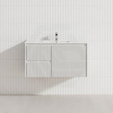 900mm Ceto Brindabella Wall Hung Vanity Matt White/Black PVC Board Linear Surface