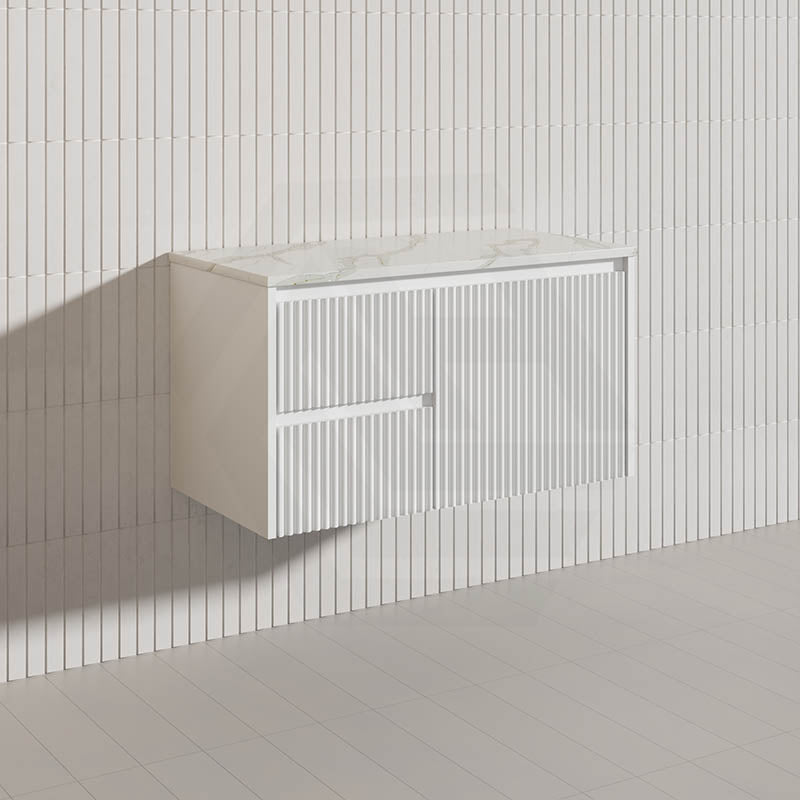 900mm Ceto Brindabella Wall Hung Vanity Matt White/Black PVC Board Linear Surface