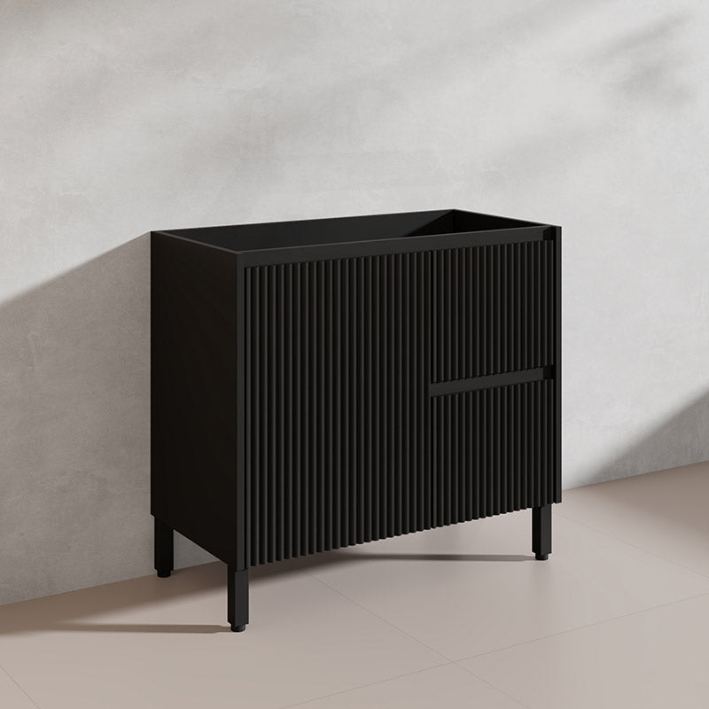 600/750/900/1200/1500mm Ceto Brighton Freestanding Vanity with Legs PVC Board Matt Black Linear Surface