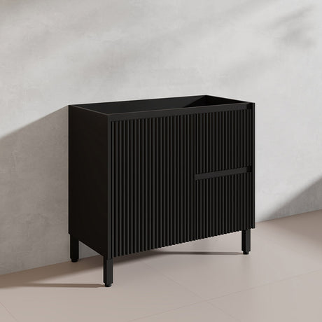 600/750/900/1200/1500mm Ceto Brighton Freestanding Vanity with Legs PVC Board Matt Black Linear Surface