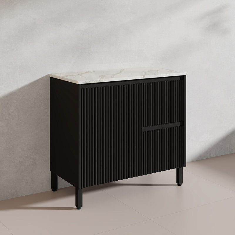 600/750/900/1200/1500mm Ceto Brighton Freestanding Vanity with Legs PVC Board Matt Black Linear Surface