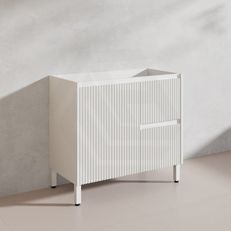 600-1500mm Ceto Brighton Freestanding Vanity with Legs Matt White PVC Board Cabinet ONLY Linear Surface
