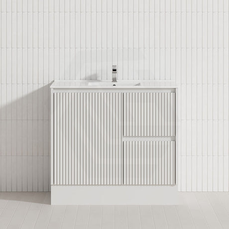 600-1500mm Ceto Brighton Freestanding Vanity with Kickboard Matt White PVC Board Linear Surface