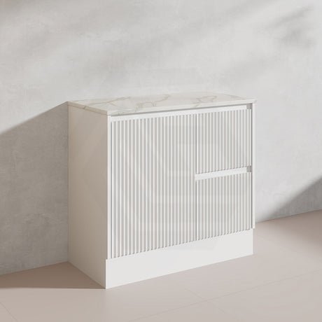 600-1500mm Ceto Brighton Freestanding Vanity with Kickboard Matt White PVC Board Linear Surface