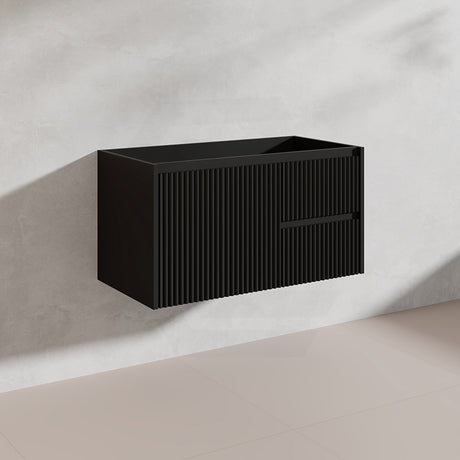 900mm Ceto Brindabella Wall Hung Vanity Matt White/Black PVC Board Linear Surface