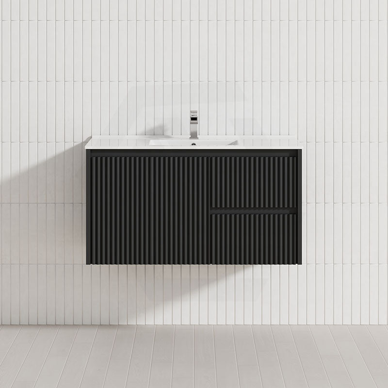 600-1500mm Ceto Brindabella Wall Hung Bathroom Vanity Matt Black PVC Board Ceramic Top Available