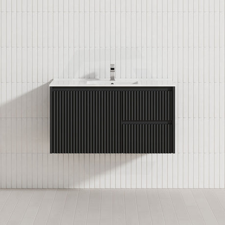 600-1500mm Ceto Brindabella Wall Hung Bathroom Vanity Matt Black PVC Board Ceramic Top Available