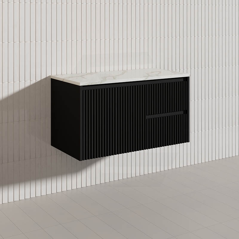 900mm Ceto Brindabella Wall Hung Vanity Matt White/Black PVC Board Linear Surface