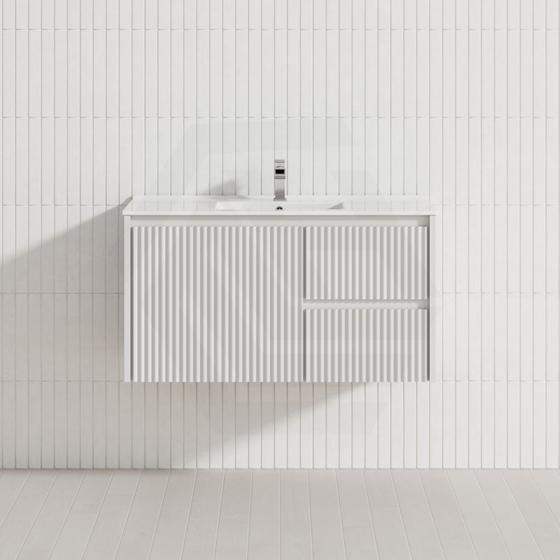 900mm Ceto Brindabella Wall Hung Vanity Matt White/Black PVC Board Linear Surface