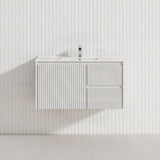 900mm Ceto Brindabella Wall Hung Vanity Matt White/Black PVC Board Linear Surface