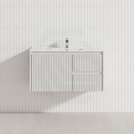 600-1500mm Ceto Brindabella Wall Hung Bathroom Vanity Matt White PVC Board Ceramic Top Available