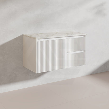 900mm Ceto Brindabella Wall Hung Vanity Matt White/Black PVC Board Linear Surface