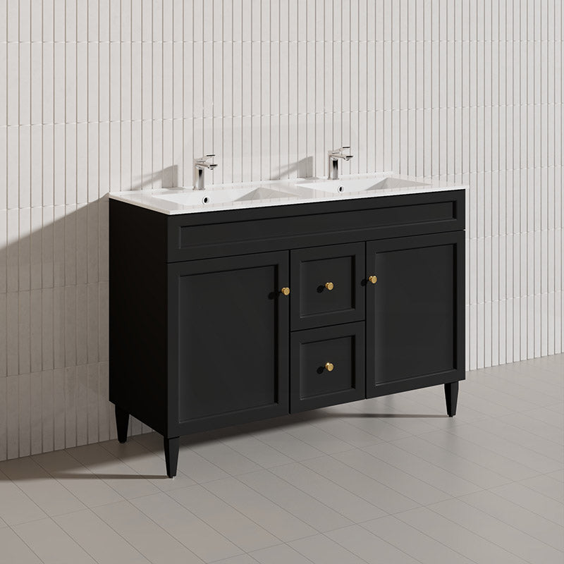 1200mm Harrington Freestanding Vanity with Legs/Kickboard Matt Black/White PVC Cabinet ONLY & Ceramic Top Available