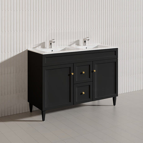 1200mm Harrington Freestanding Vanity with Legs/Kickboard Matt Black/White PVC Cabinet ONLY & Ceramic Top Available