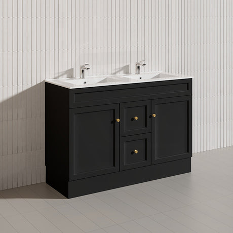 1200mm Harrington Freestanding Vanity with Legs/Kickboard Matt Black/White PVC Cabinet ONLY & Ceramic Top Available