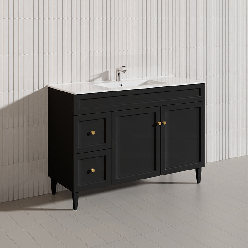 1200mm Harrington Freestanding Vanity with Legs/Kickboard Matt Black/White PVC Cabinet ONLY & Ceramic Top Available