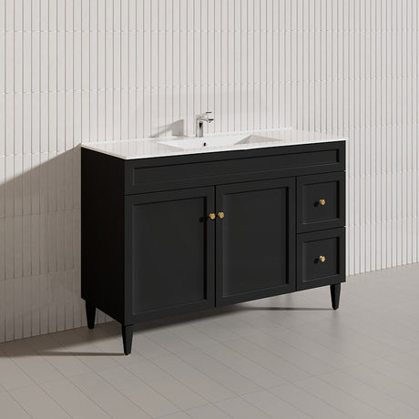 1200mm Harrington Freestanding Vanity with Legs/Kickboard Matt Black/White PVC Cabinet ONLY & Ceramic Top Available