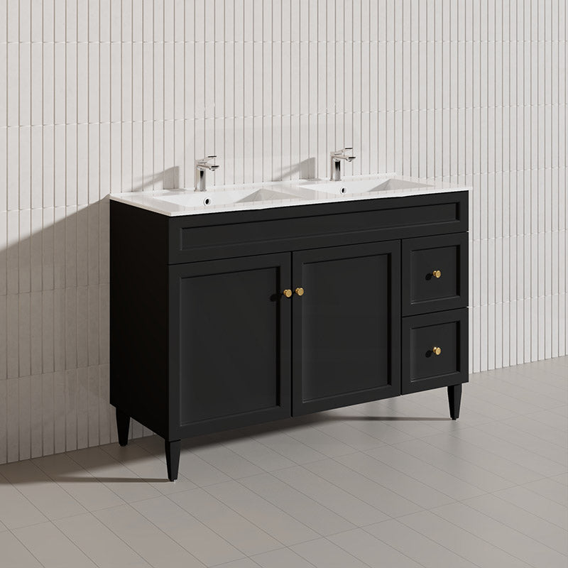 1200mm Harrington Freestanding Vanity with Legs/Kickboard Matt Black/White PVC Cabinet ONLY & Ceramic Top Available