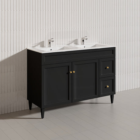1200mm Harrington Freestanding Vanity with Legs/Kickboard Matt Black/White PVC Cabinet ONLY & Ceramic Top Available